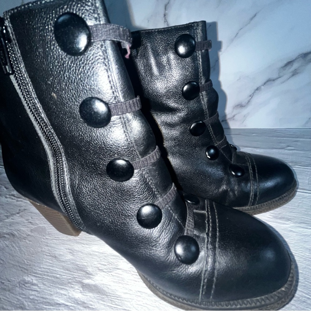 Rieker Black Leather Side Zip Wool Lined Heeled Ankle Boots - Picture 4 of 16